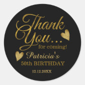 Black and Gold 50th Birthday Hartelijk dank Ronde Sticker (Voorkant)