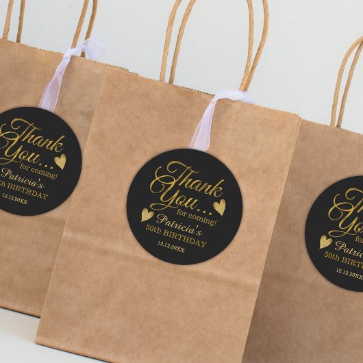 Black and Gold 50th Birthday Hartelijk dank Ronde Sticker