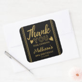 Black and Gold 50th Birthday Hartelijk dank Vierkante Sticker (Envelop)