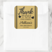 Black and Gold 50th Birthday Hartelijk dank Vierkante Sticker (Tas)