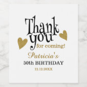 Black and Gold 50th Birthday Hartelijk dank Wijn Etiket (Enkel label)