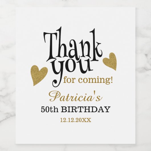 Black and Gold 50th Birthday Hartelijk dank Wijn Etiket (Enkel label)