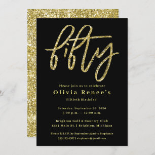 Black and Gold 50th Birthday Invitation Sjabloon Kaart