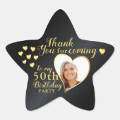 Black and Gold 50th Birthday Photo Thank You Ster Sticker (Voorkant)