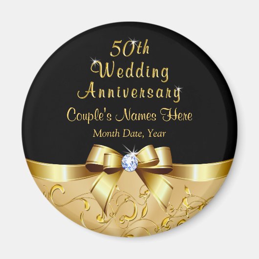 Black and Gold, 50th Wedding Jubileum Favors Magneet (Voorkant)