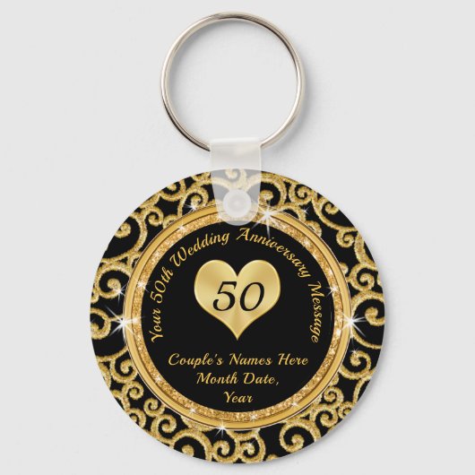Black and Gold 50th Wedding Jubileum Souvenirs Sleutelhanger (Voorkant)