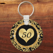 Black and Gold 50th Wedding Jubileum Souvenirs Sleutelhanger (Achterkant)