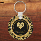 Black and Gold 50th Wedding Jubileum Souvenirs Sleutelhanger (Voorkant)