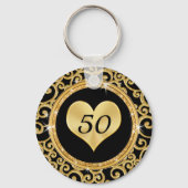 Black and Gold 50th Wedding Jubileum Souvenirs Sleutelhanger (Achterkant)