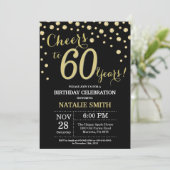 Black and Gold 60th Birthday Diamond Invitation Kaart (Staand voorkant)