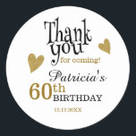 Black and Gold 60th Birthday Hartelijk dank Ronde Sticker<br><div class="desc">60ste verjaardag dank je stickers in de klasse goudtypografie .</div>