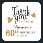 Black and Gold 60th Birthday Hartelijk dank Vierkante Sticker<br><div class="desc">60ste verjaardag dank je stickers in de klasse goudtypografie .</div>