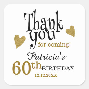 Black and Gold 60th Birthday Hartelijk dank Vierkante Sticker