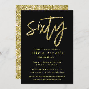 Black and Gold 60th Birthday Invitation Sjabloon Kaart