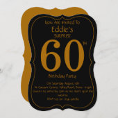 Black and Gold 60th Birthday Party Invitation Kaart (Voorkant / Achterkant)