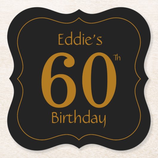 Black and Gold 60th Birthday Party  Kartonnen Onderzetters (Voorkant)