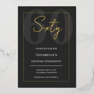 Black and Gold 60th Milestone Birthday Celebration Folie Uitnodiging