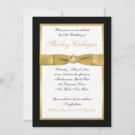 Black and Gold 65th Birthday Invitation Kaart (Voorkant)