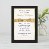 Black and Gold 65th Birthday Invitation Kaart (Staand voorkant)