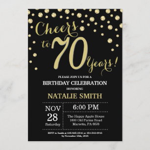 Black and Gold 70th Birthday Diamond Invitation Kaart