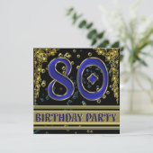 Black and Gold 80th Birthday party Kaart (Staand voorkant)