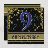 Black and Gold 9de verjaardagsfeest Kaart (Voorkant / Achterkant)