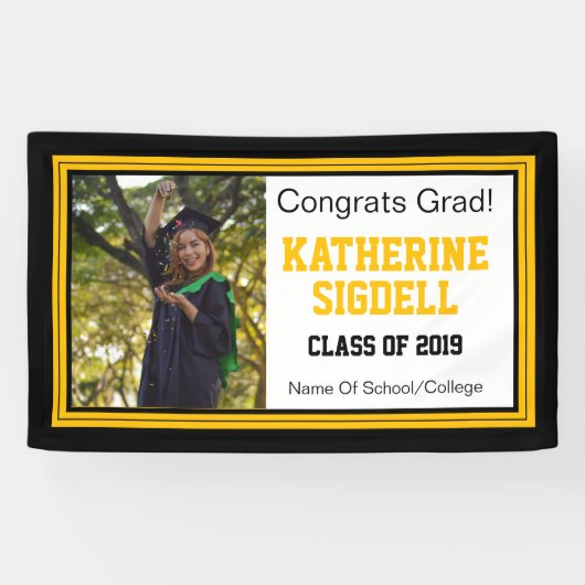 Black and Gold Afstudeerder One-foto Spandoek (Horizontaal)