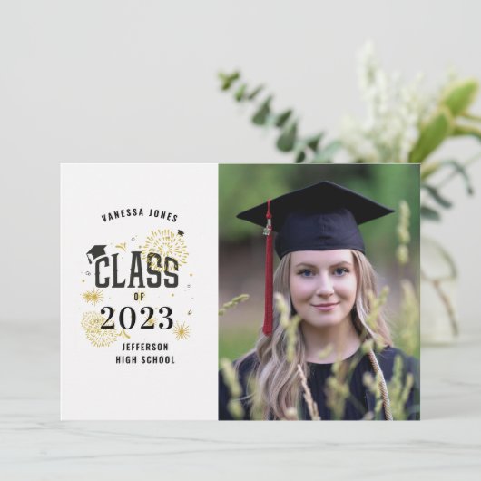 Black and Gold Afstuderen Celebration Kaart (Staand voorkant)