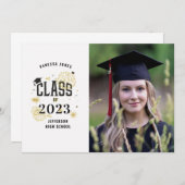 Black and Gold Afstuderen Celebration Kaart (Voorkant / Achterkant)