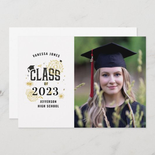 Black and Gold Afstuderen Celebration Kaart (Voorkant / Achterkant)
