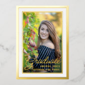 Black and Gold Afstuderen Celebrparty Folie Uitnodiging (Voorkant)