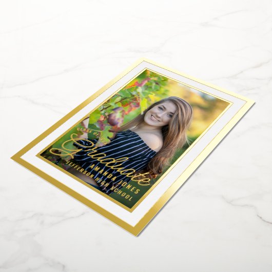 Black and Gold Afstuderen Celebrparty Folie Uitnodiging (Gedraaid)