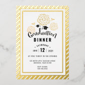 Black and Gold Afstuderen Celebrparty Folie Uitnodiging (Voorkant)