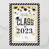 Black and Gold Afstuderen Celebrparty Folie Uitnodiging (Achterkant)