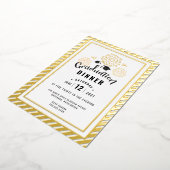 Black and Gold Afstuderen Celebrparty Folie Uitnodiging (Gedraaid)