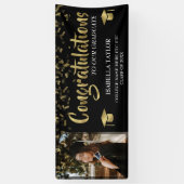 Black and Gold Afstuderen Gefeliciteerd Foto Spandoek (Verticaal)