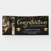 Black and Gold Afstuderen Gefeliciteerd Foto Spandoek (Horizontaal)