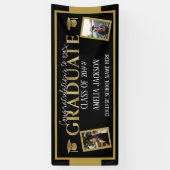 Black and Gold Afstuderen Gefeliciteerd Foto Spandoek (Verticaal)