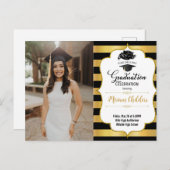 Black and Gold Afstuderen Invitation met foto Uitnodiging Briefkaart (Voorkant / Achterkant)