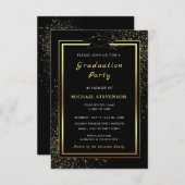 Black and Gold Afstuderen Invitation voorbeeld (Voorkant / Achterkant)