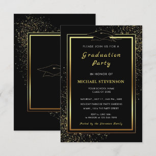 Black and Gold Afstuderen Invitation voorbeeld