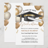 Black and Gold Afstuderen Pet Graduparty Kaart (Voorkant / Achterkant)