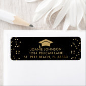 Black and Gold Afstuderen Pet Return-adres Etiket (Insitu)