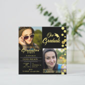 Black and Gold Afstuderen Photo Invitation Kaart (Staand voorkant)