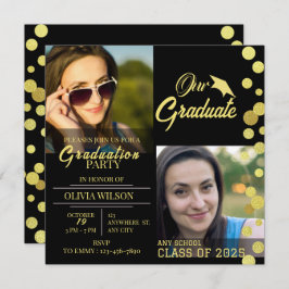 Black and Gold Afstuderen Photo Invitation Kaart