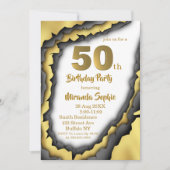 Black and Gold Agate 50th Birthday Invitations (Voorkant)