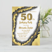 Black and Gold Agate 50th Birthday Invitations (Staand voorkant)