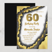 Black and Gold Agate 60th Birthday Invitations (Voorkant / Achterkant)