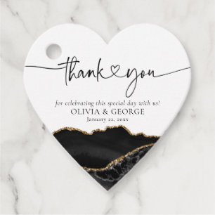 Black and Gold Agate Wedding Heart Favor Tags Bedankjes Labels