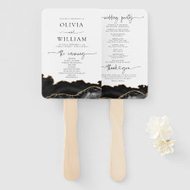 Black and Gold Agate Wedding Program Hand Fan Handwaaier